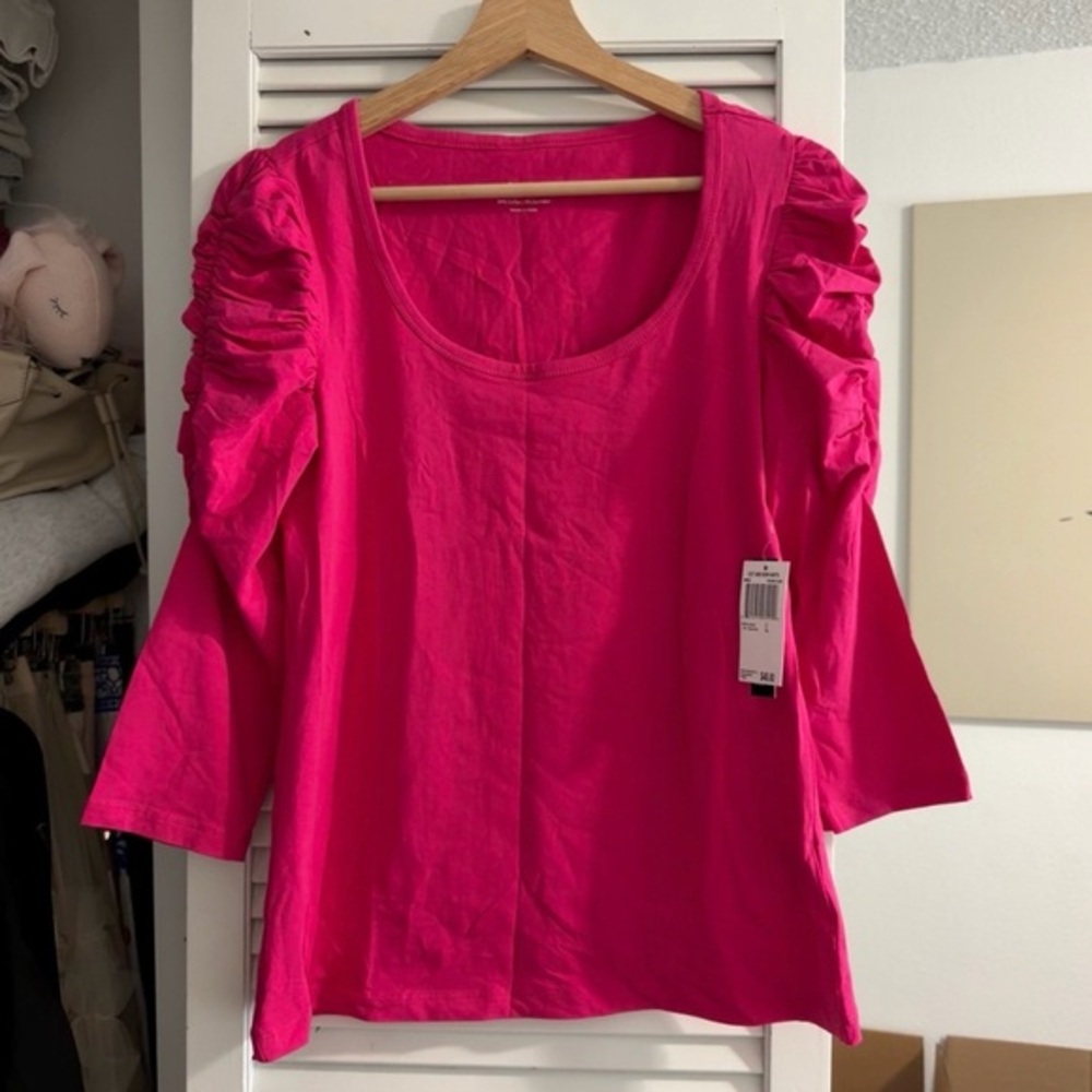 Grace Y2K Scoop Neck Ruched Sleeve Top | Hot Pink | L | NWT